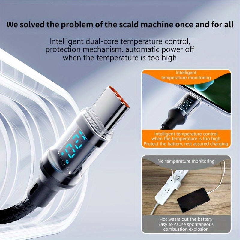 Super Fast Charging Cable-120W, USB Type-C, Type-C to Type-C Charging Cable with LCD Display, Real-Time Power Digital Display
