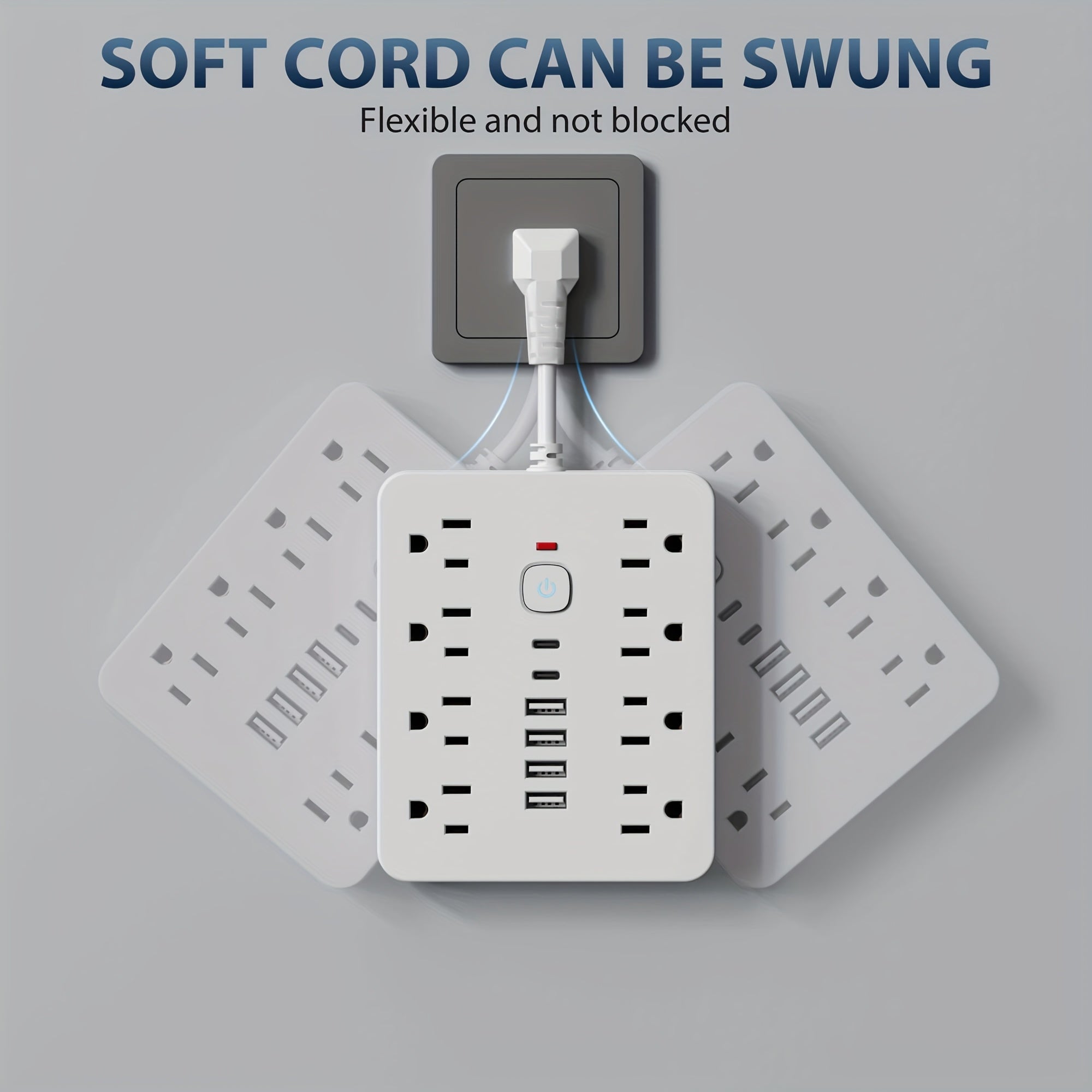 14-in-1 Power Strip Surge Protector with 8AC Outlets, 4USB & 2Type-C Ports | Multi Plug Outlet Expander, USB Wall Plug, Compact Desk Multi-plug Outlet | Flat Plug Design, Space-Saving Extension Cord for Home, Office And Kitchen