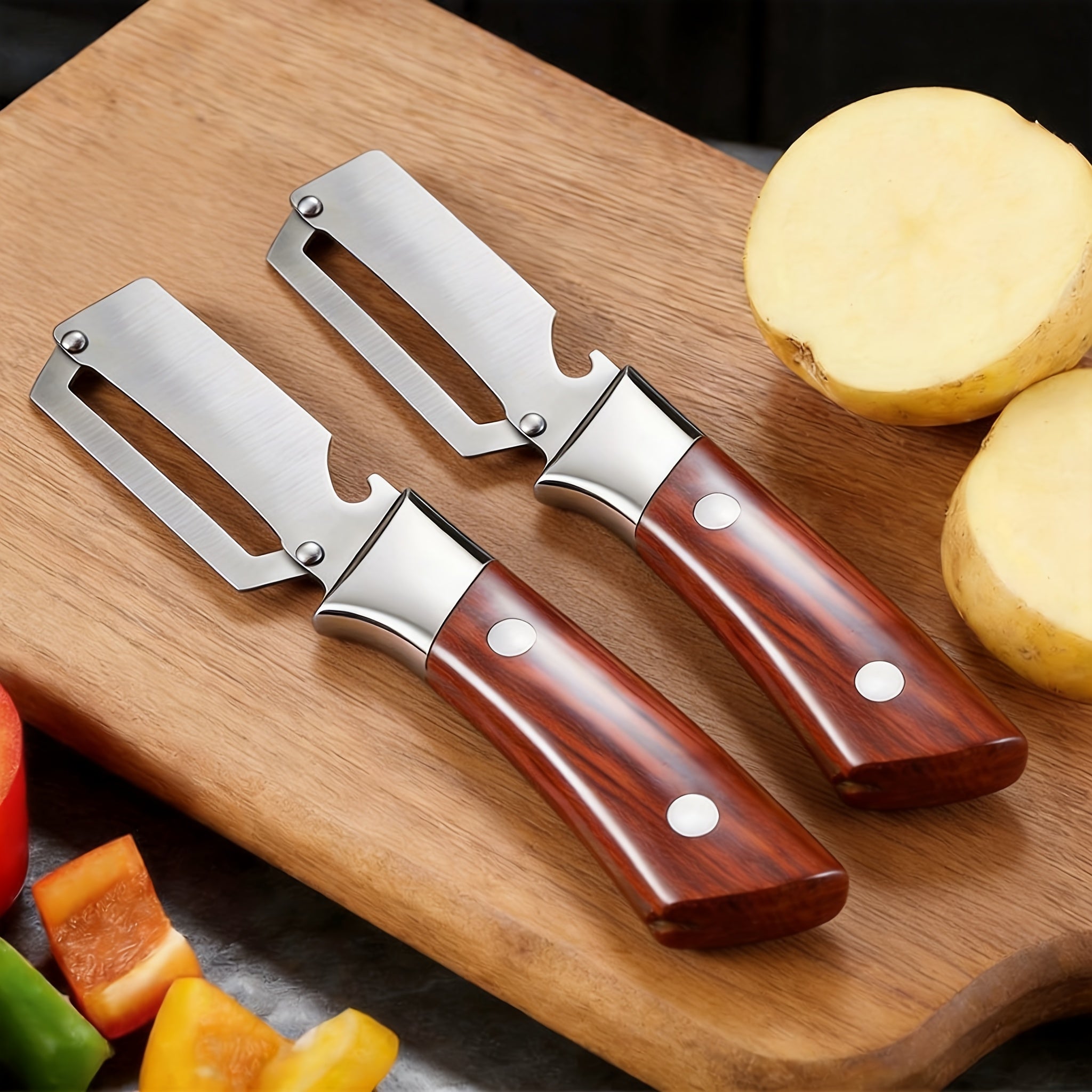 2-in-1 Stainless Steel Peeler with Bottle Opener - Multifunctional Kitchen Gadget for Easy Peeling, Suitable for Fruits, Vegetables, Potatoes, Carrots, Apples, Pumpkin, Ergonomic and Durable Random Colors, Perfect Housewarming Gift